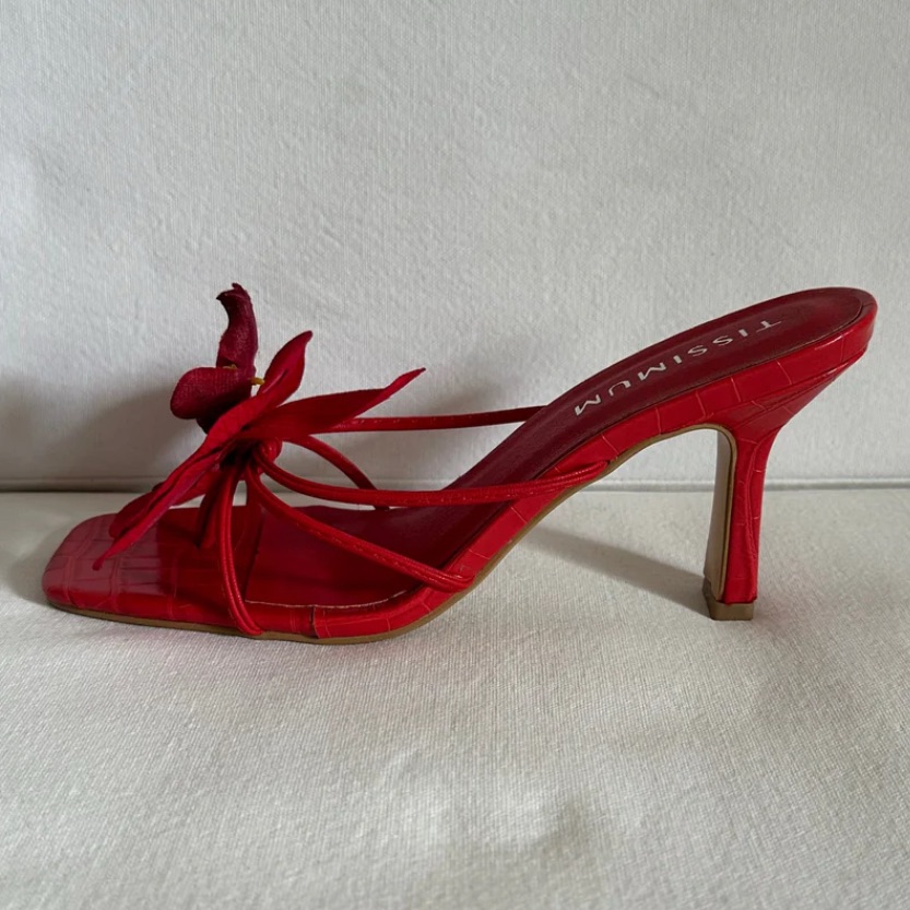 Red Floral Orchid Sandal Heels — image 2 of 3